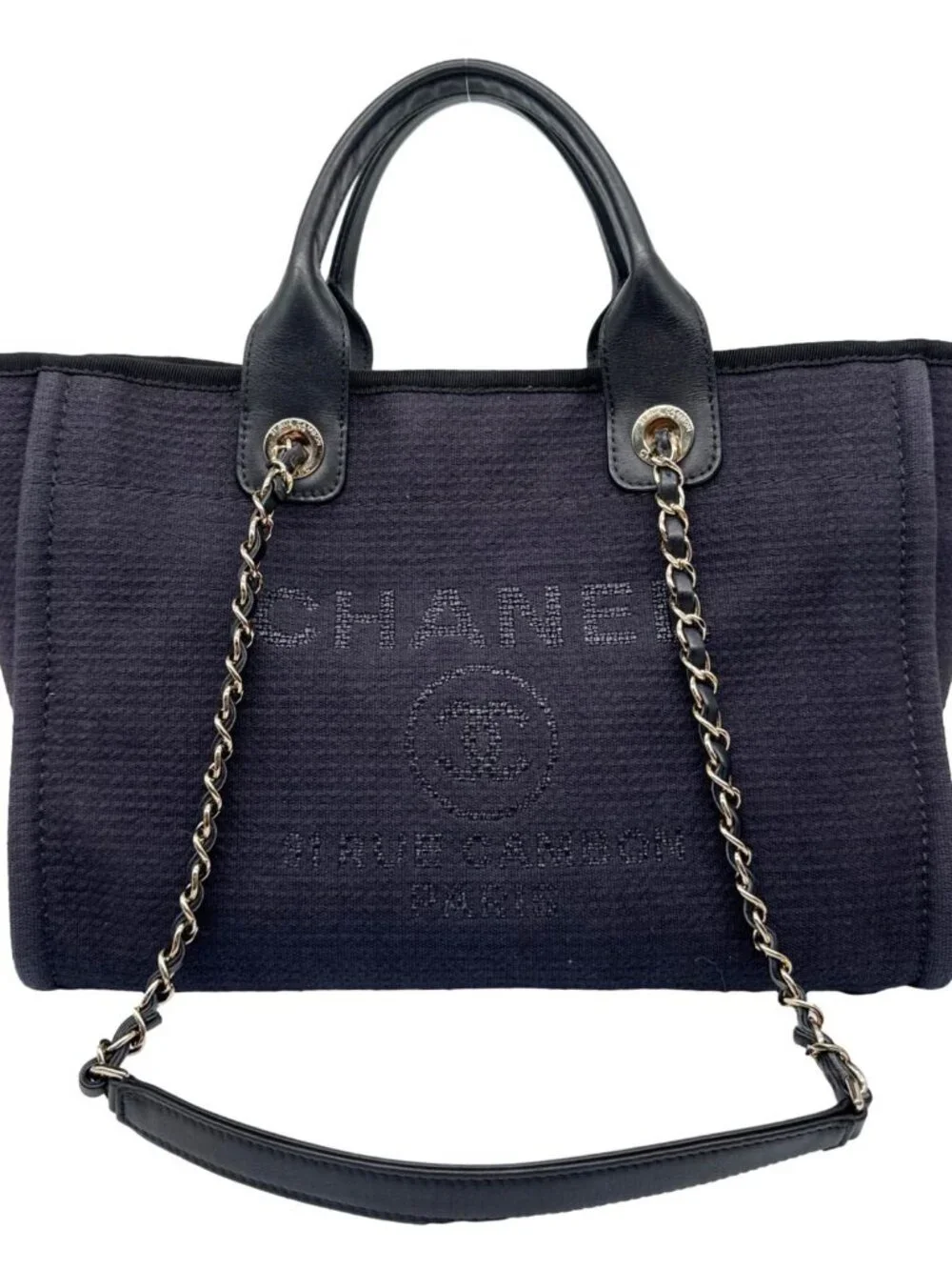 Chanel  Deauville Small Mixed Fibers Tote Bag Navy Blue